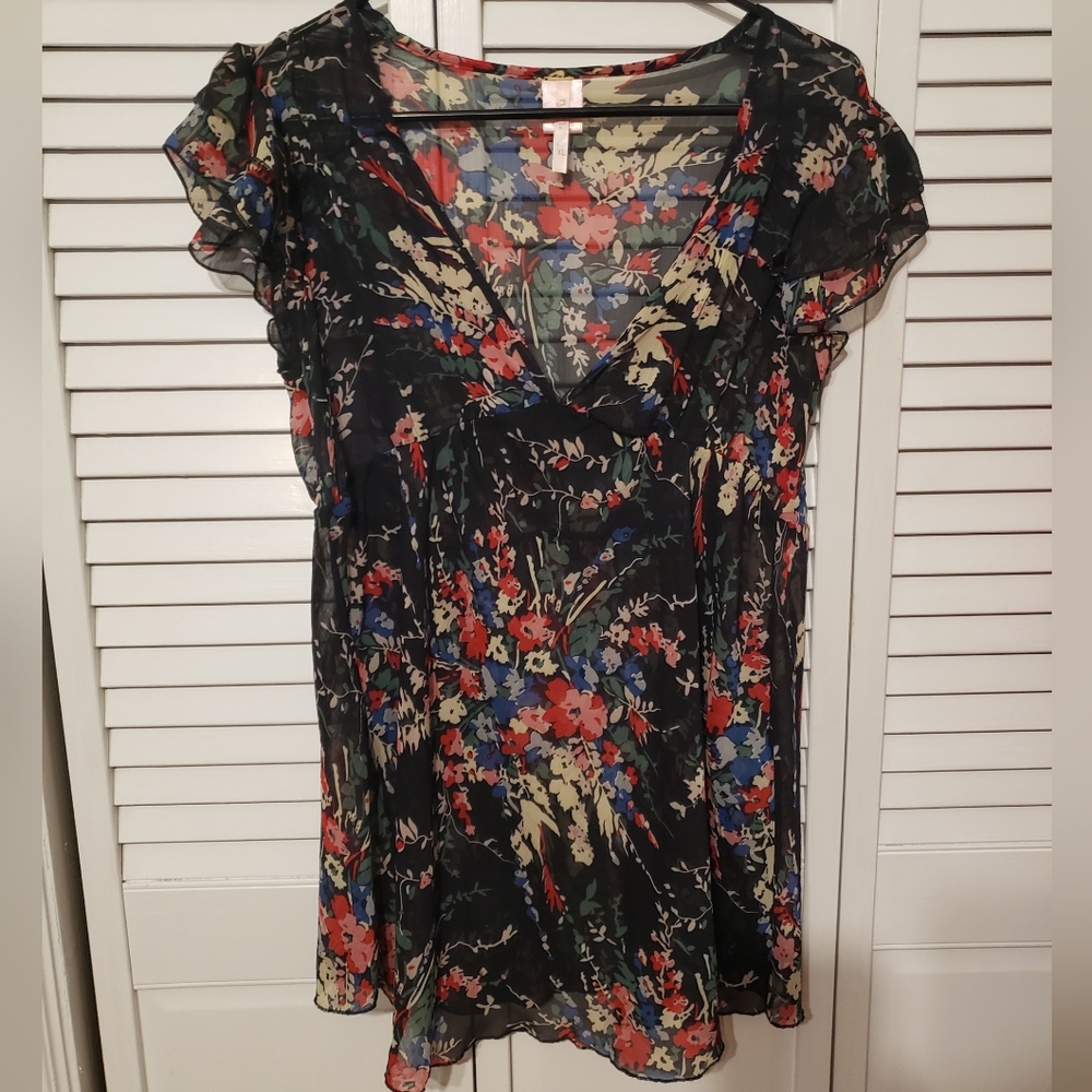 Rue 21 Sheer Black Floral Top Size XL
